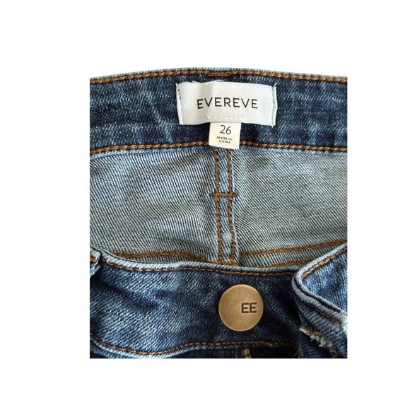 Evereve Women's Jeans Size 26 Medium Wash, Raw Hem Skinny Stretch Denim EE Butto - Picture 4 of 12